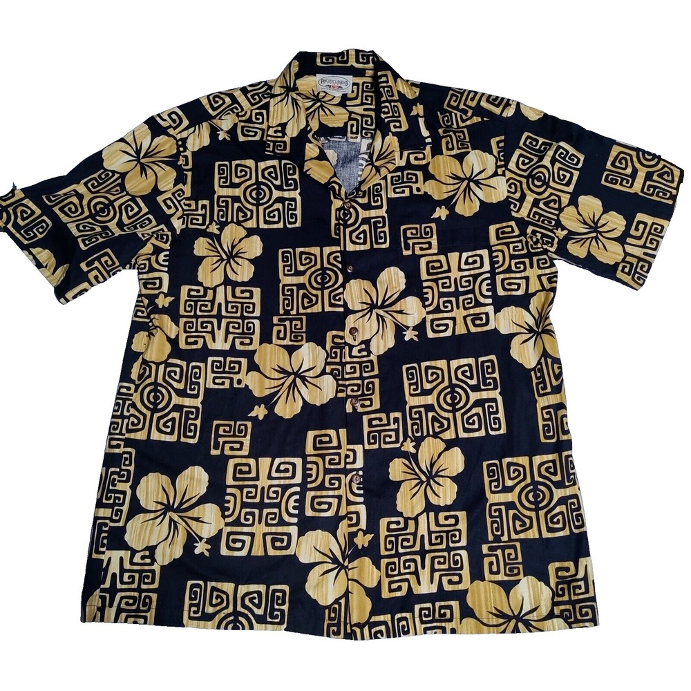 VTG PACIFIC LEGEND APPAREL‎ Men Large Black Floral Hawaiian Shirt EUC